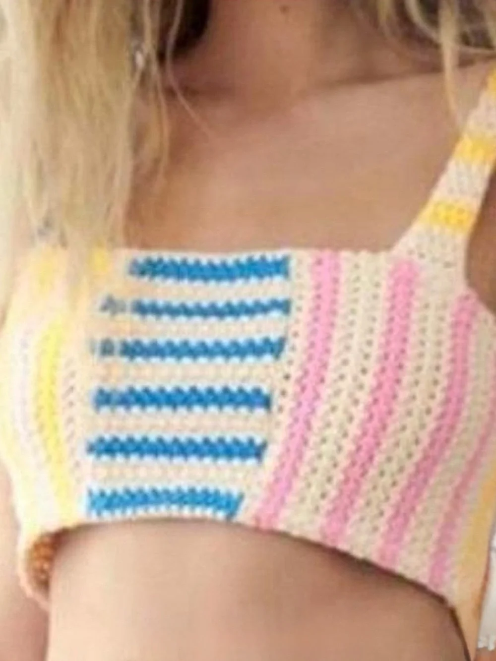 Zara Multi Striped Crochet Cropped Tank